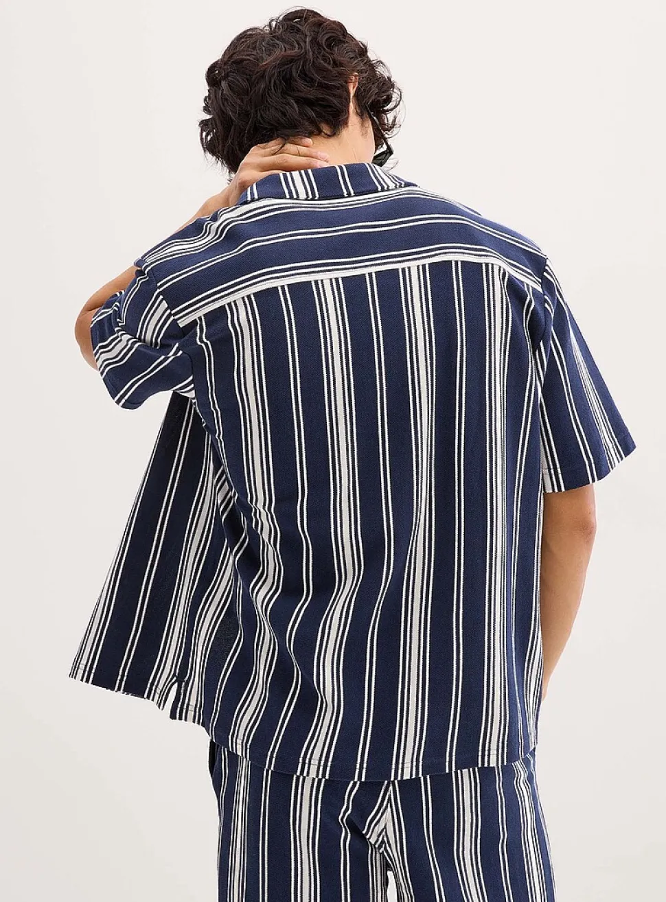 Striped knit camp shirt