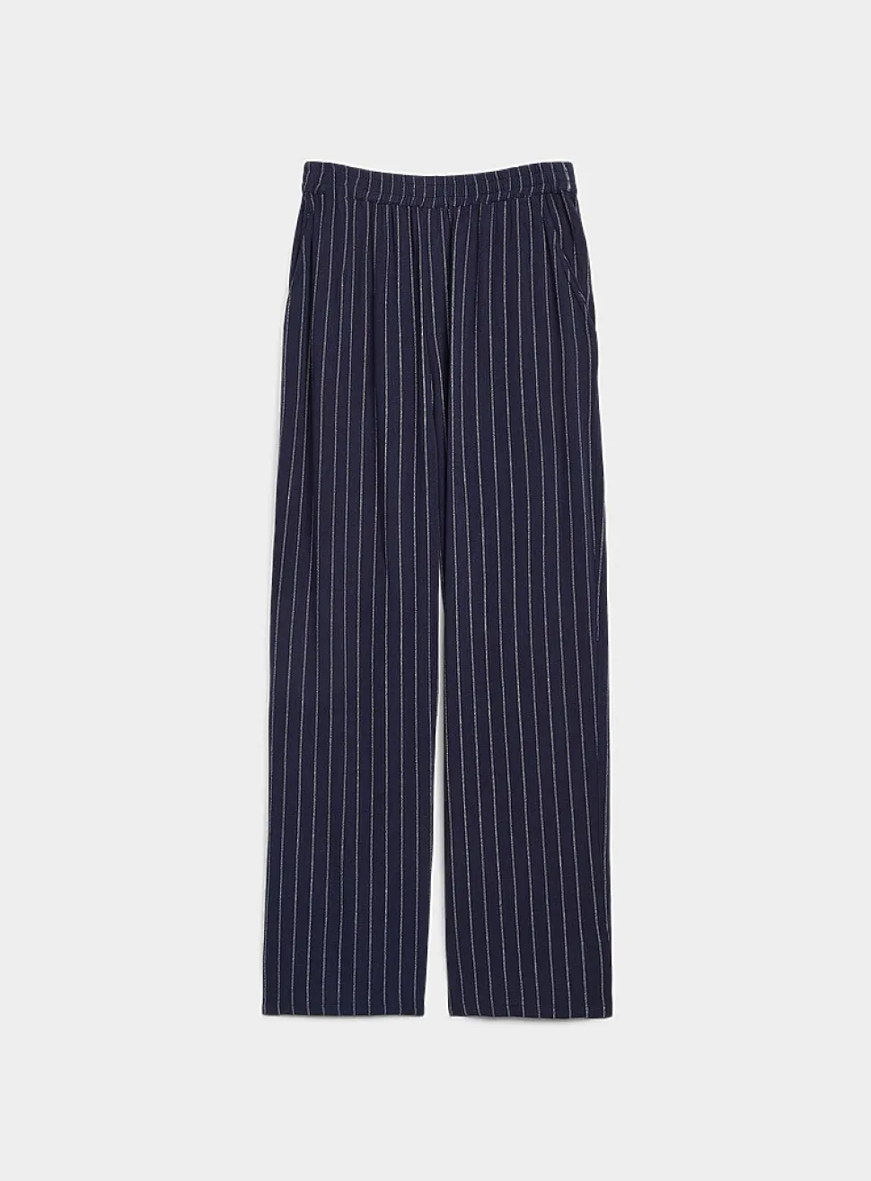 Striped linen-viscose easy pant