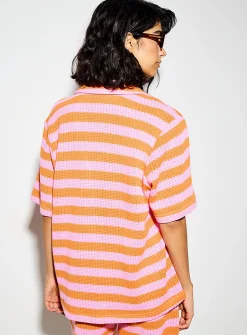 Striped notch-collar knit shirt