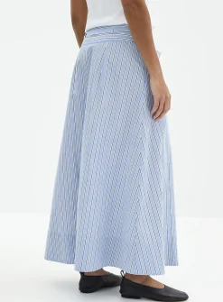 Striped poplin flared skirt