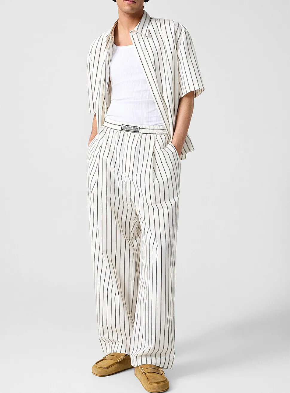 Striped poplin pyjama-style pant