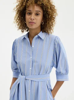 Striped puff-sleeve shirtdress