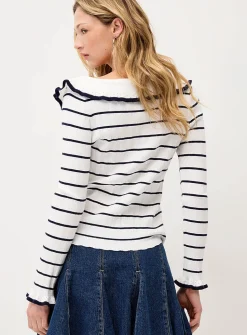 Striped ruffled collar sweater