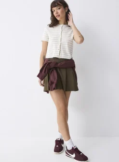 Striped short-sleeve cardigan