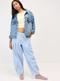 Striped twill barrel-leg pant