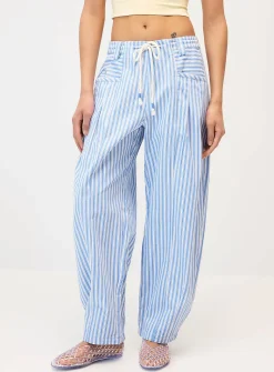 Striped twill barrel-leg pant