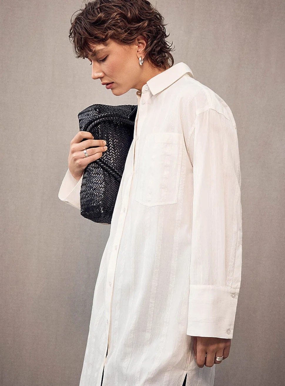 Striped voile tunic shirt