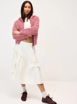 Striped zippered hooded cardigan