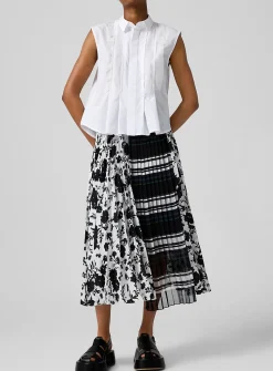 Stripes and flowers pleated midi skirt