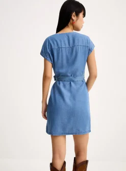 Supple faux-denim cap-sleeved dress