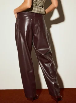 Supple faux-leather topstitched barrel-leg pant