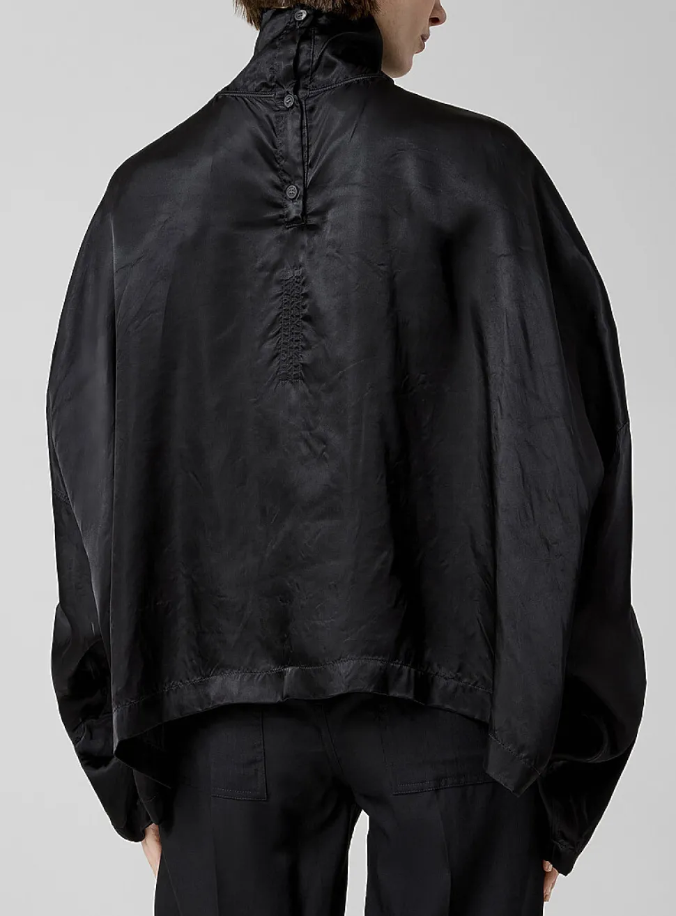 Tabard satiny mock-neck blouse