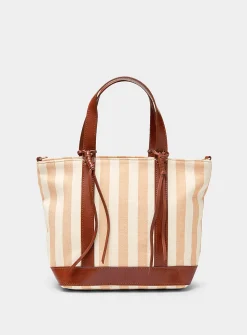 Tasselled striped small tote bag