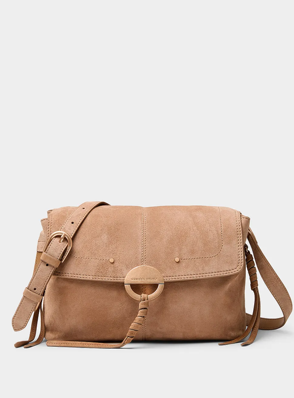 Tassled square suede crossbody bag