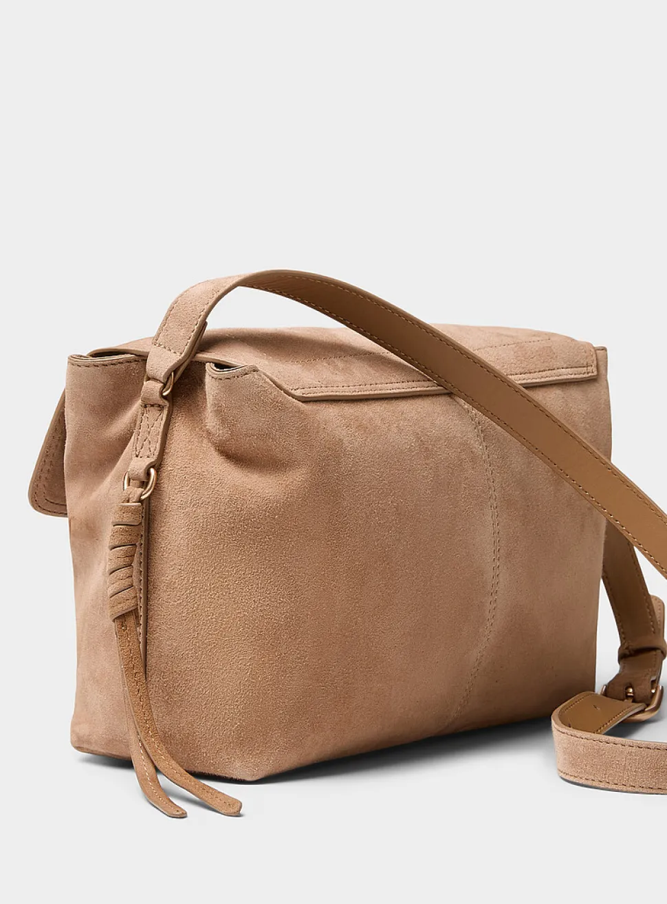 Tassled square suede crossbody bag