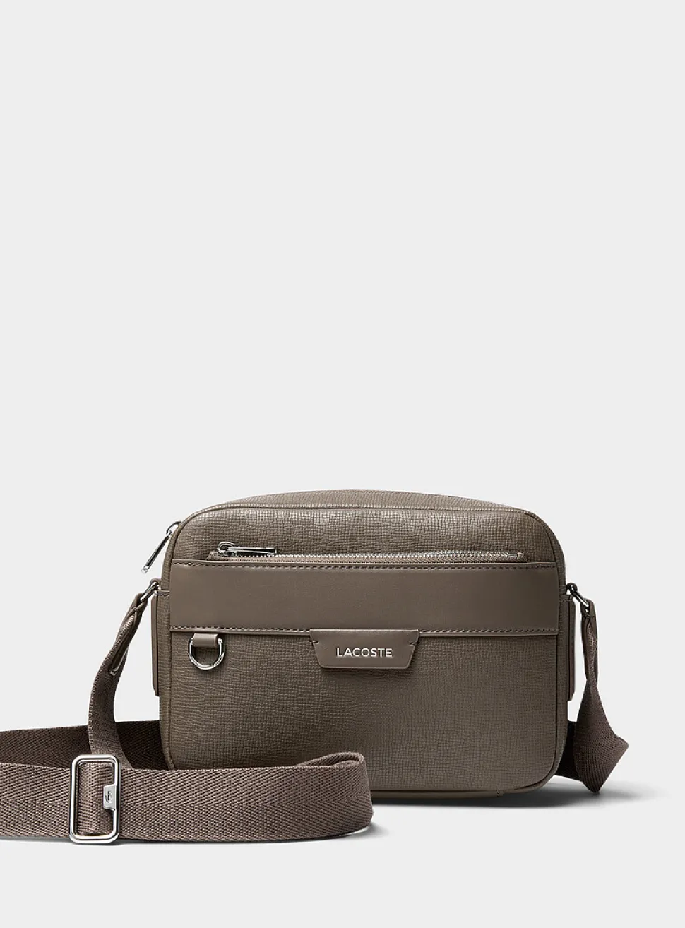 Taupe grained leather reporter bag