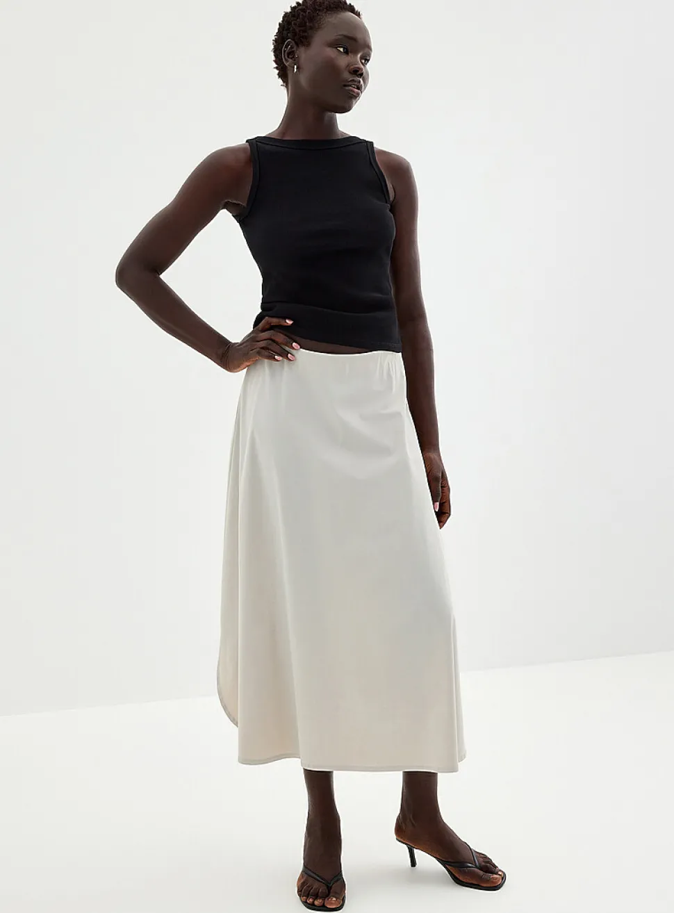 Technical fabric flared maxi skirt