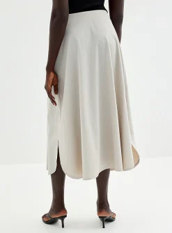 Technical fabric flared maxi skirt