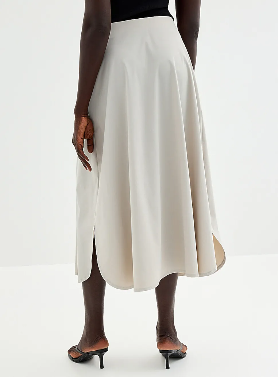 Technical fabric flared maxi skirt