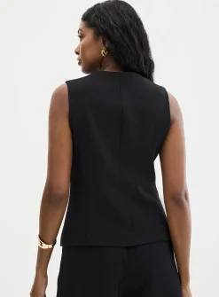 Textured crepe crew-neck vest