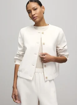Textured crepe dress bomber jacket