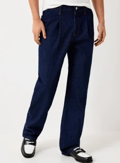 Textured denim pleated jean