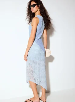 Textured micromesh asymmetrical midi dress