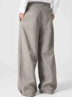 Textured virgin wool barrel-leg pants