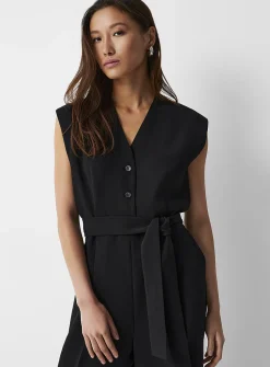 Textured-crepe belted jumpsuit
