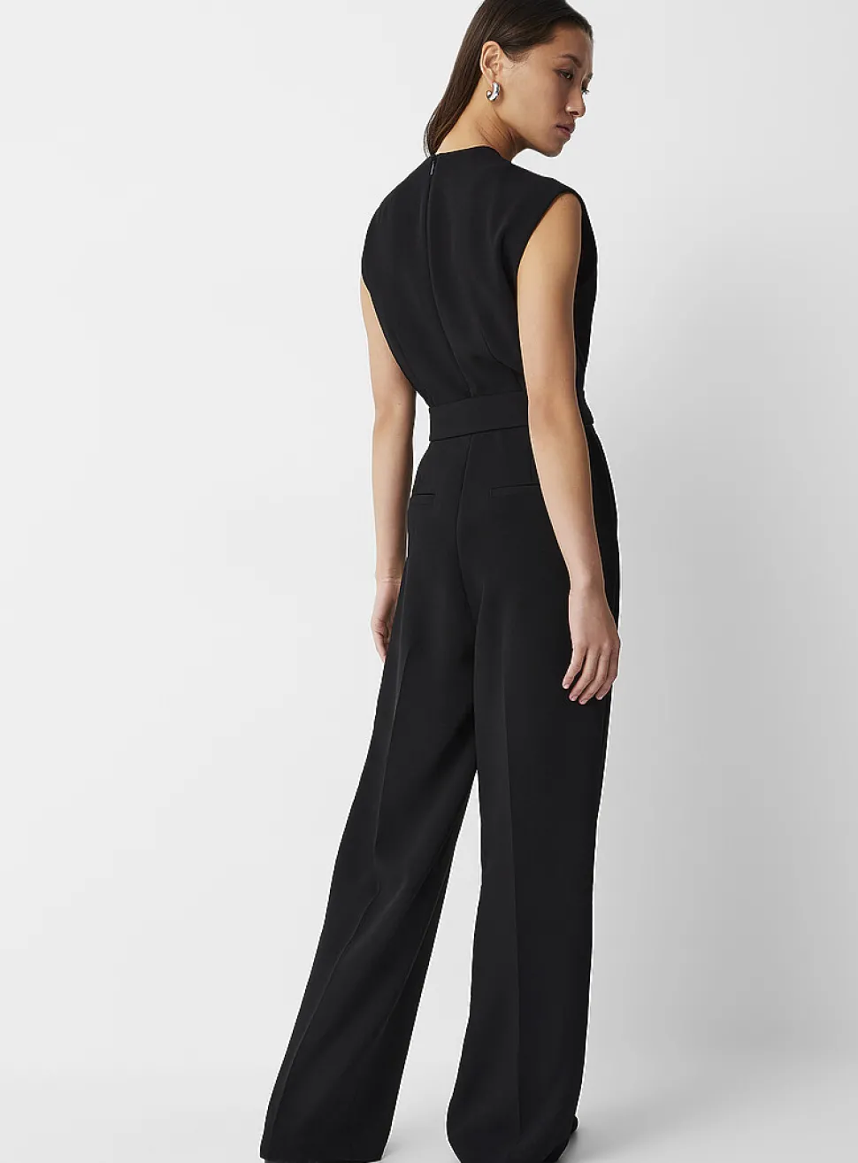 Textured-crepe belted jumpsuit