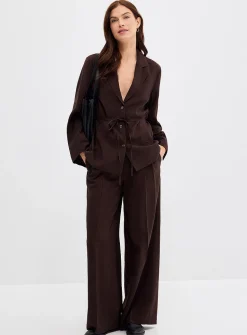 Thin belt flowy hammered blazer