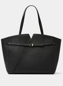 Thin belt pebbled leather tote bag