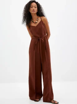 Thin straps linen-lyocell jumpsuit
