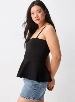 Thin-knit peplum cami