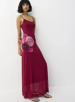 Thin-strap micromesh maxi dress
