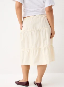 Tiered poplin midi skirt
