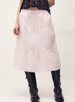 Tiered poplin midi skirt