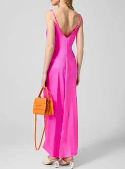 Tie-up waist pure silk dress