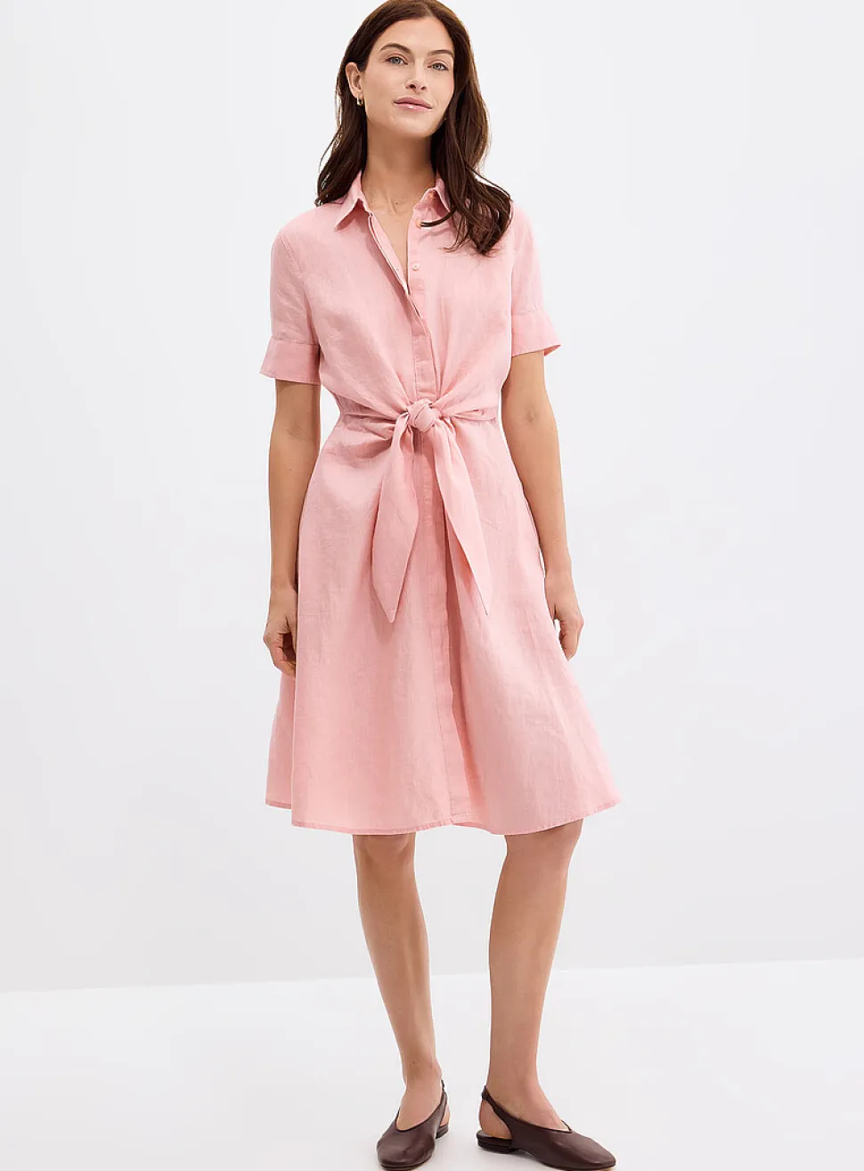 Tie-waist linen shirtdress