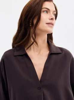 Timeline Johnny collar loose poplin blouse