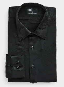 Tone-on-tone plant jacquard shirt