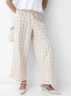 Touch of linen embroidered openwork wide-leg pant