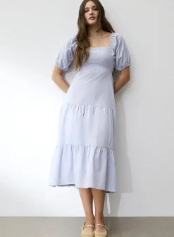 Touch of linen open-back tiered dress