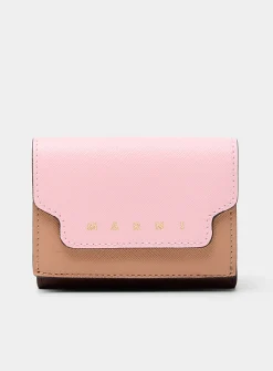 Tricolour leather folded wallet