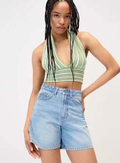 Tricolour striped knit halter cami