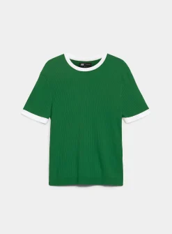 Trimmed ribbed sweater