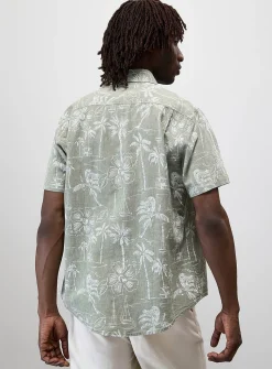 Tropical pattern cotton-linen shirt