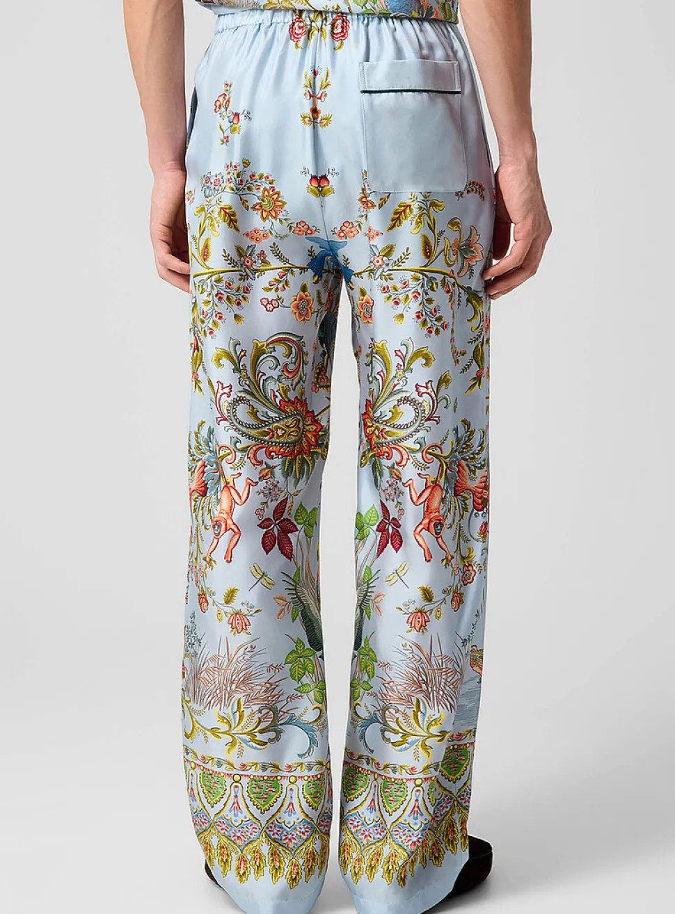 Tropical print pure silk pant