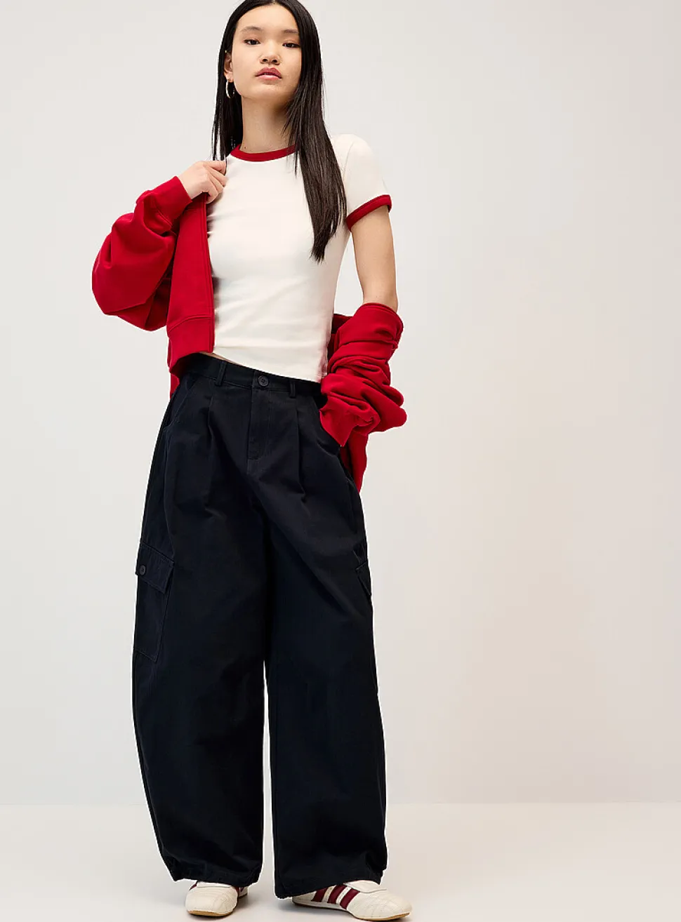 Twill barrel-leg cargo pant