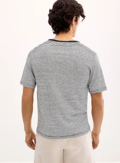 Twin-stripe 100% linen jersey T-shirt